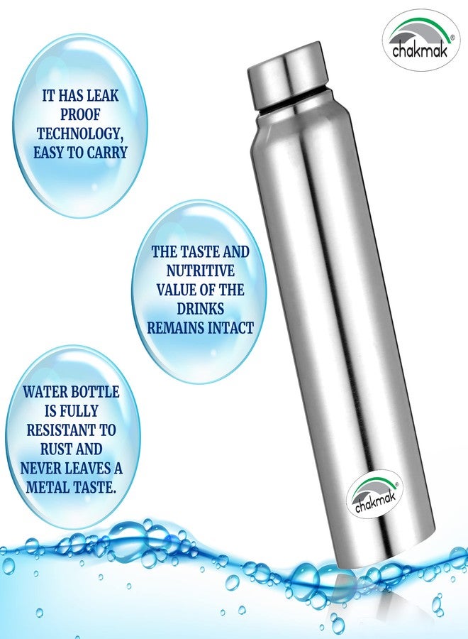 Chakmak Kids' Steel Water Bottle - 1 Litre, Stainless Steel - Set of 1 - Image 3